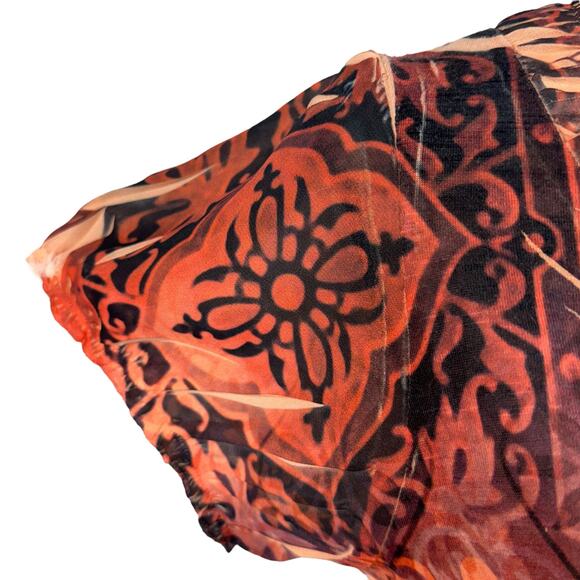 One World X-Large Top Geometric Sublimation Stretch Ruffled V-Neck Cap Sleeve - Picture 4 of 10